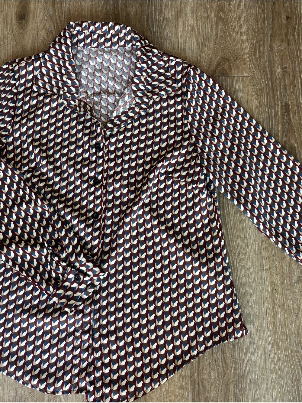 Womens Burgundy Geometric Print Button-Up Shirt Jacket